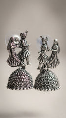Zelya Oxidized Dancing Couple Jhumka Earrings for Women | Traditional Folk Art Jhumkas