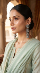 Oxidized Triple Layer Jhumka Earrings for Women | Traditional Antique Silver Statement Earrings