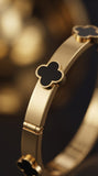 Zelya Anti-Tarnish Gold Clover Bracelet for Women | Black Clover Stainless Steel Bangle