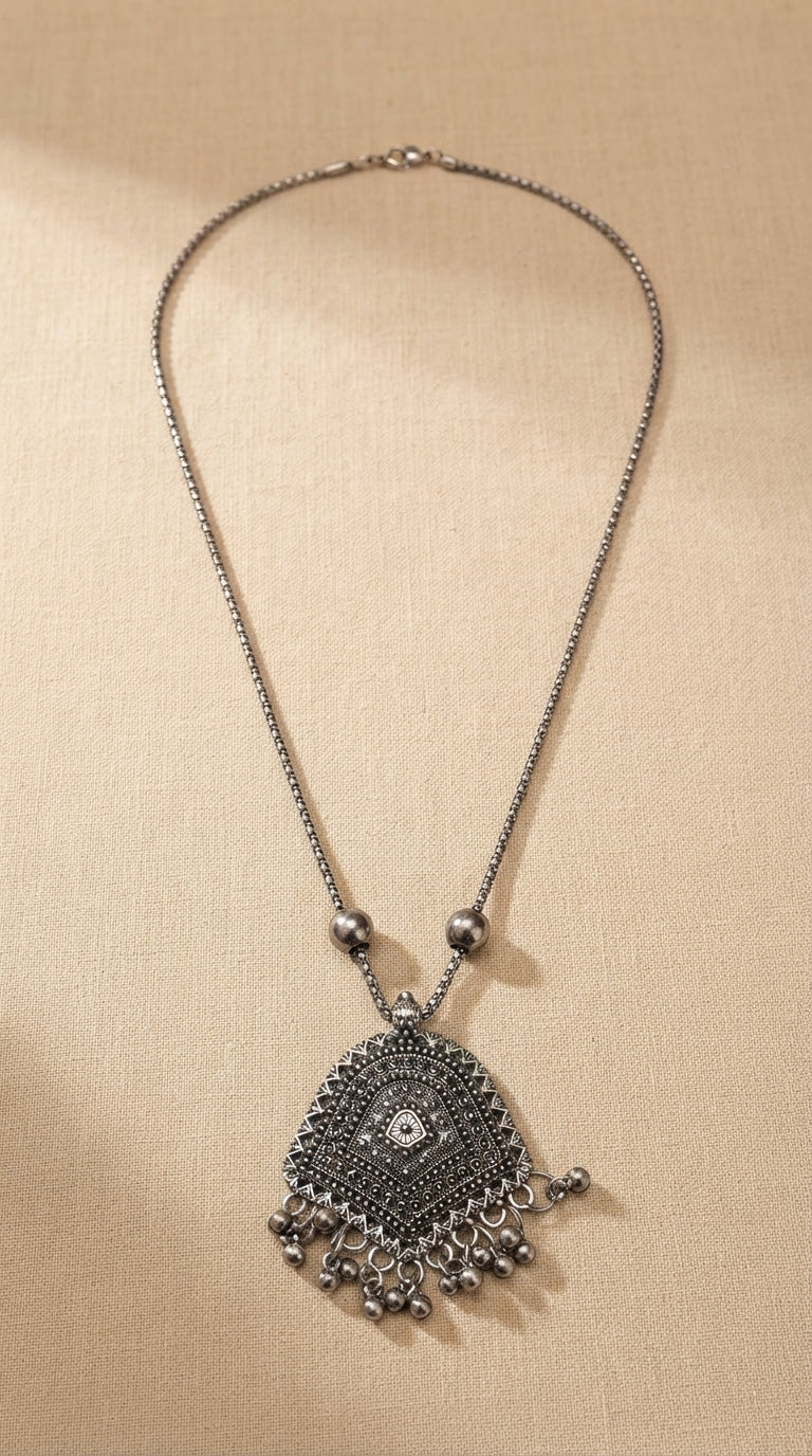 Oxidised Tribal Mandala Pendant Necklace