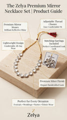Zelya Premium Hexagon Mirror Necklace Set for Women | Silver Finish Adjustable Mirror Jewellery with Matching Earrings & Maang Tikka