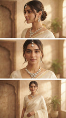 Premium Crystal Teardrop Necklace Set for Women | Silver Finish Adjustable Necklace with Earrings & Maang Tikka