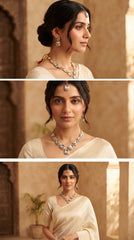 Premium Crystal drop Necklace Set for Women | Silver Finish Adjustable Necklace with Earrings & Maang Tikka