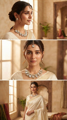 Premium Hexa Mirror Necklace Set for Women | Silver Finish Adjustable Mirror Jewellery with Matching Earrings & Maang Tikka