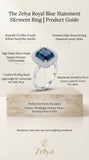 Royal Blue Statement Ring for Women | Emerald-Cut Blue Crystal Halo Ring | Silver Finish Adjustable Cocktail Ring