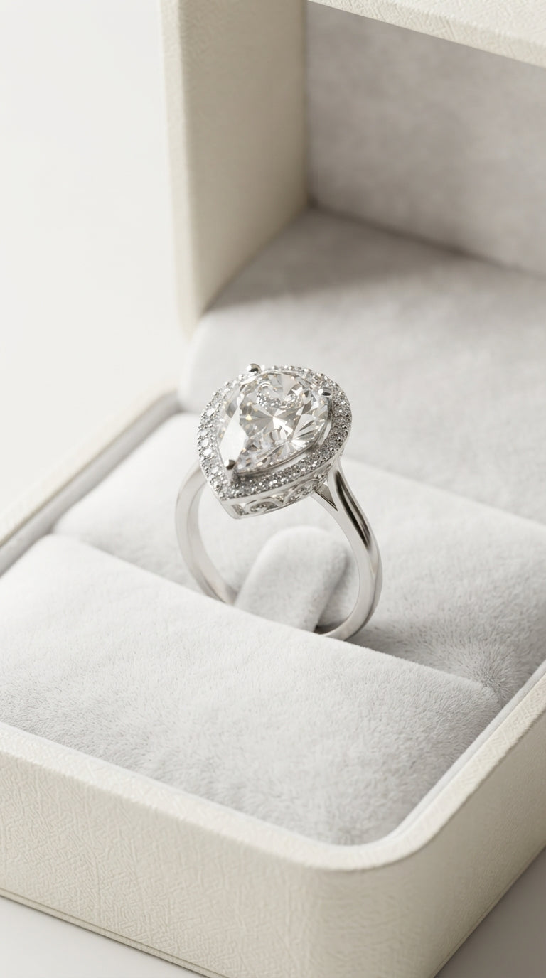Zelya Pear Halo Statement Ring for Women | Pear-Cut Crystal Adjustable Ring | Silver Finish Cocktail Ring