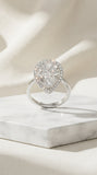 Zelya Pear Halo Statement Ring for Women | Pear-Cut Crystal Adjustable Ring | Silver Finish Cocktail Ring
