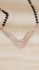 Crystal Wave Rose Gold Mangalsutra for Women | CZ Diamond Pendant Black Bead Necklace