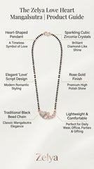 Love Heart Rose Gold Mangalsutra for Women | CZ Diamond Pendant Black Bead Necklace