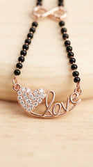 Love Heart Rose Gold Mangalsutra for Women | CZ Diamond Pendant Black Bead Necklace
