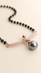 Pearl Grace Rose Gold Mangalsutra for Women | CZ Crystal & Pearl Pendant Black Bead Necklace