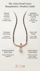 Pearl Grace Rose Gold Mangalsutra for Women | CZ Crystal & Pearl Pendant Black Bead Necklace