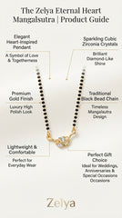 Eternal Heart Gold Mangalsutra for Women | CZ Crystal Heart Pendant Black Bead Necklace