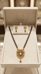 Royal Heritage Mangalsutra & Earrings Set for Women | Traditional Temple Design Gold Pendant with Matching Stud Earrings