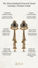 Kashmiri Peacock Tassel Earrings for Women | Antique Dual-Tone Earrings with Black Stone & Ghungroo Tassels | Ethnic Statement Earrings
