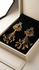 Kashmiri Peacock Tassel Earrings for Women | Antique Dual-Tone Earrings with Black Stone & Ghungroo Tassels | Ethnic Statement Earrings