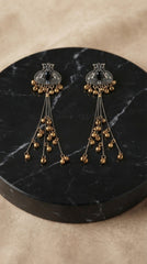 Kashmiri Peacock Tassel Earrings for Women | Antique Dual-Tone Earrings with Black Stone & Ghungroo Tassels | Ethnic Statement Earrings
