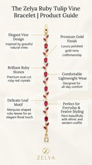 Ruby Tulip Vine Bracelet for Women | Gold-Plated Floral Ruby Stone Bracelet | Elegant Daily Wear Jewelry