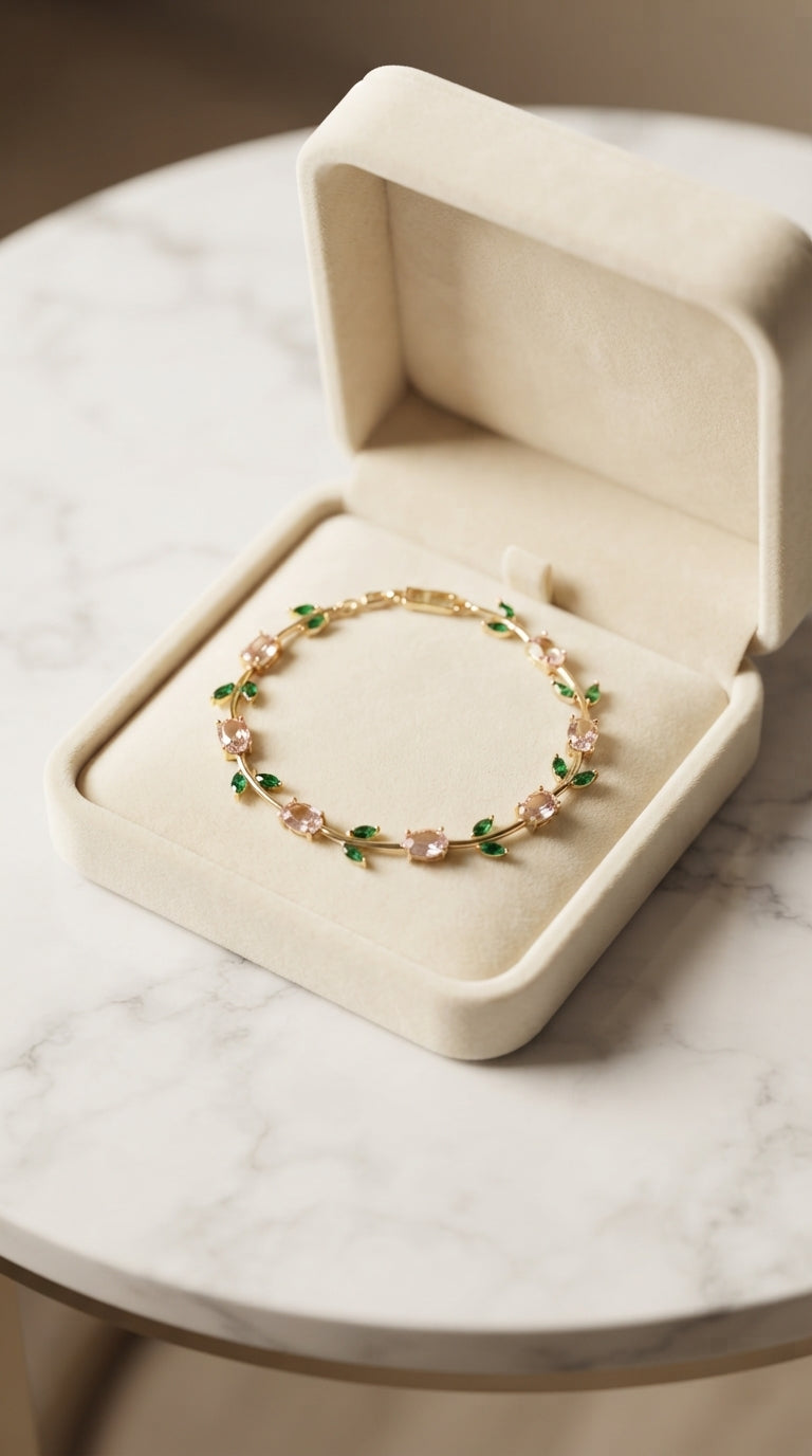 Pink Tulip Vine Bracelet for Women | Gold-Plated Floral Pink Crystal Bracelet | Elegant Everyday Jewelry