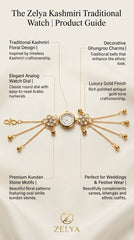 Kashmiri Heritage Bracelet Watch for Women | Gold-Plated Kundan Floral Bracelet Watch | Traditional Ethnic Jewelry Watch