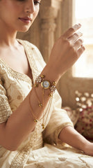 Kashmiri Heritage Bracelet Watch for Women | Gold-Plated Kundan Floral Bracelet Watch | Traditional Ethnic Jewelry Watch