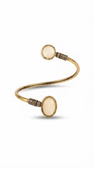 Antique Dual Stone Adjustable Cuff Bracelet for Women | Vintage Brass Open Bangle | Ivory Stone Ethnic Bracelet