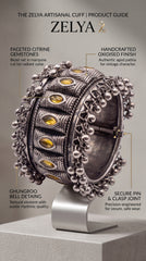 Amber Stone Oxidised Ghungroo Cuff Bracelet