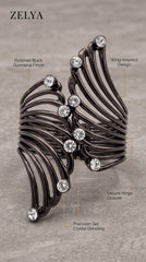 Crystal Wave Silver-Tone Statement Cuff Bracelet