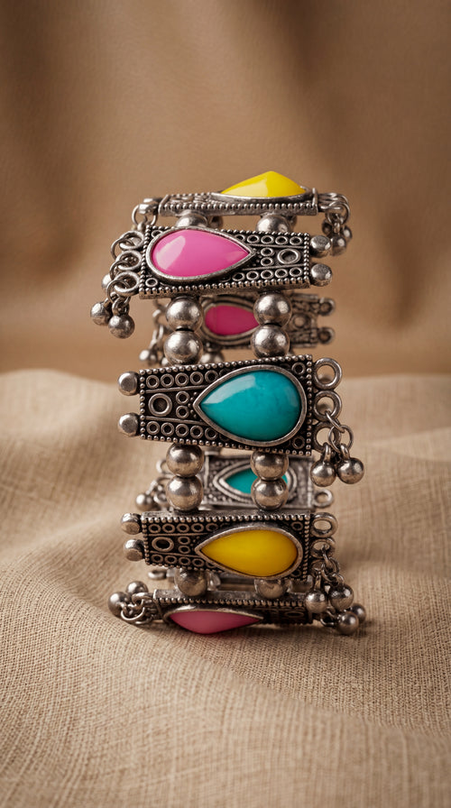 Boho Multicolor Stone Oxidised Statement Bracelet