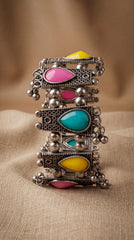 Boho Multicolor Stone Oxidised Statement Bracelet