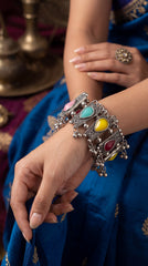 Boho Multicolor Stone Oxidised Statement Bracelet