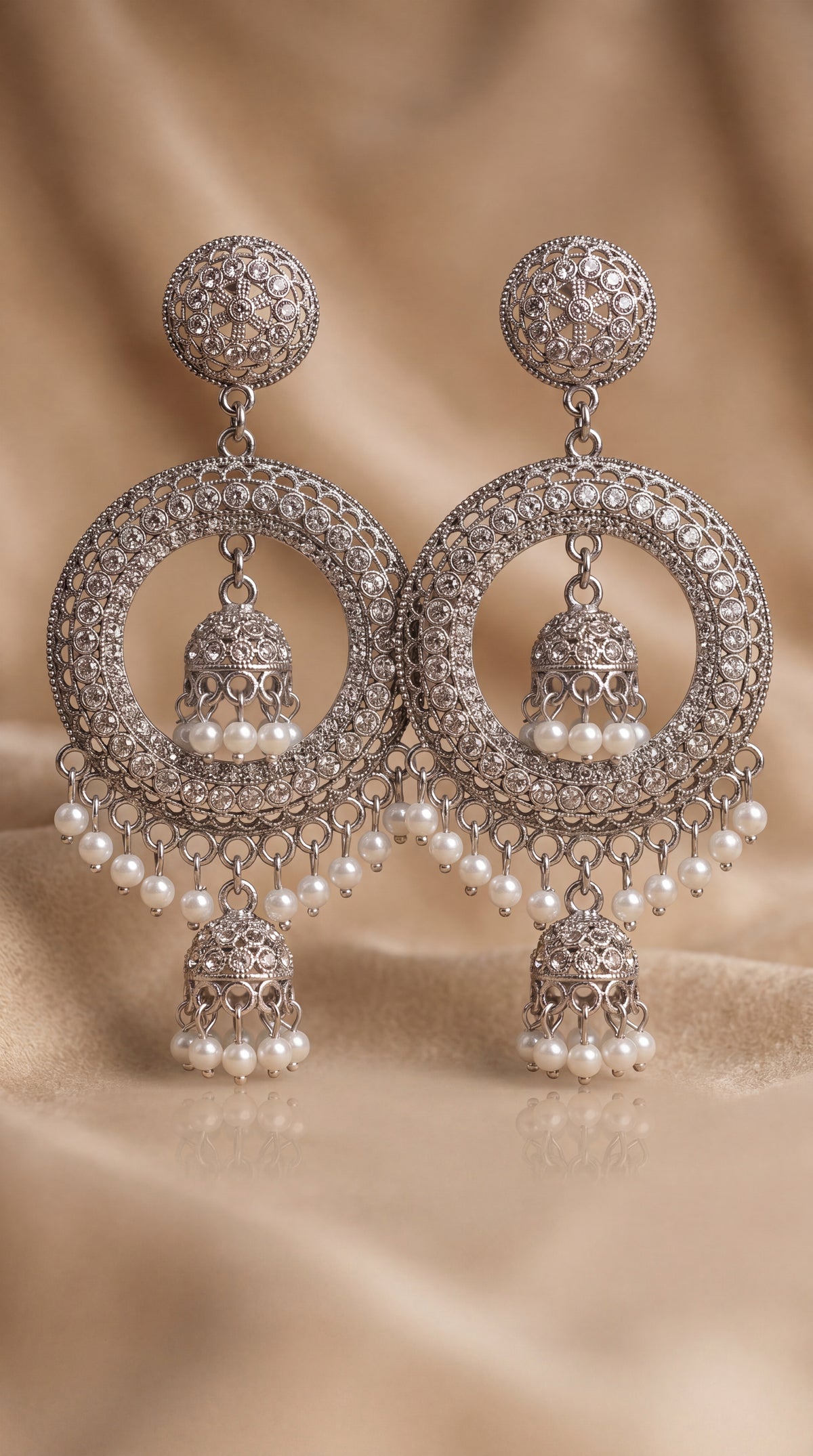 Royal Filigree Pearl Jhumka Oxidised Earrings