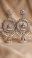 Royal Filigree Pearl Jhumka Oxidised Earrings