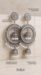 Royal Filigree Pearl Jhumka Oxidised Earrings