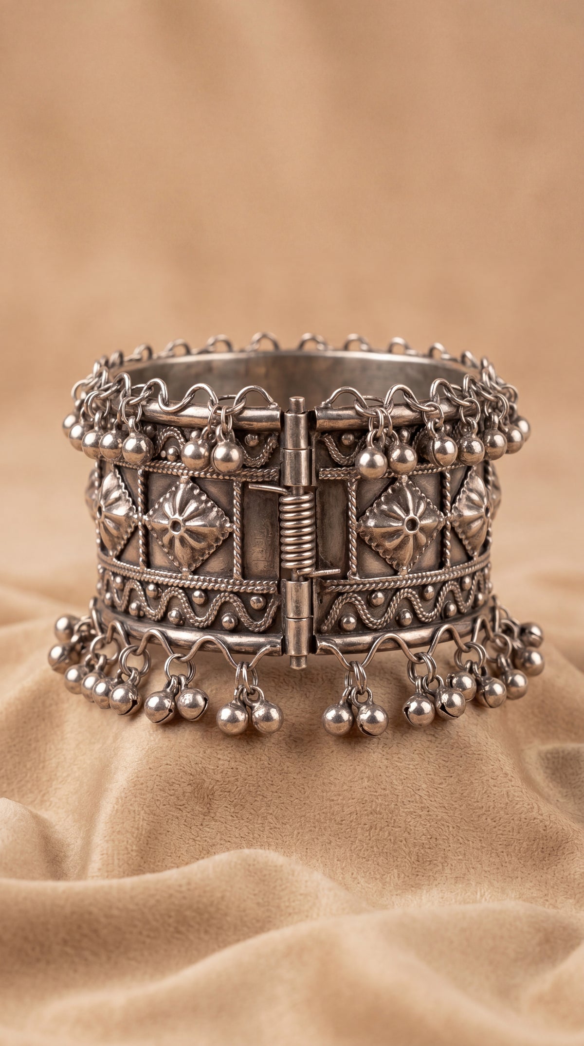 Heritage Floral Oxidised Ghungroo Cuff Bracelet