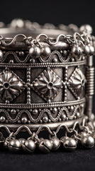 Heritage Floral Oxidised Ghungroo Cuff Bracelet