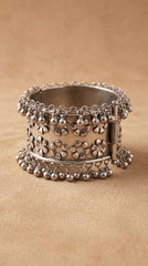 Floral Ghungroo Oxidised Statement Cuff Bracelet