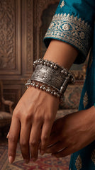 Heritage Floral Oxidised Ghungroo Cuff Bracelet