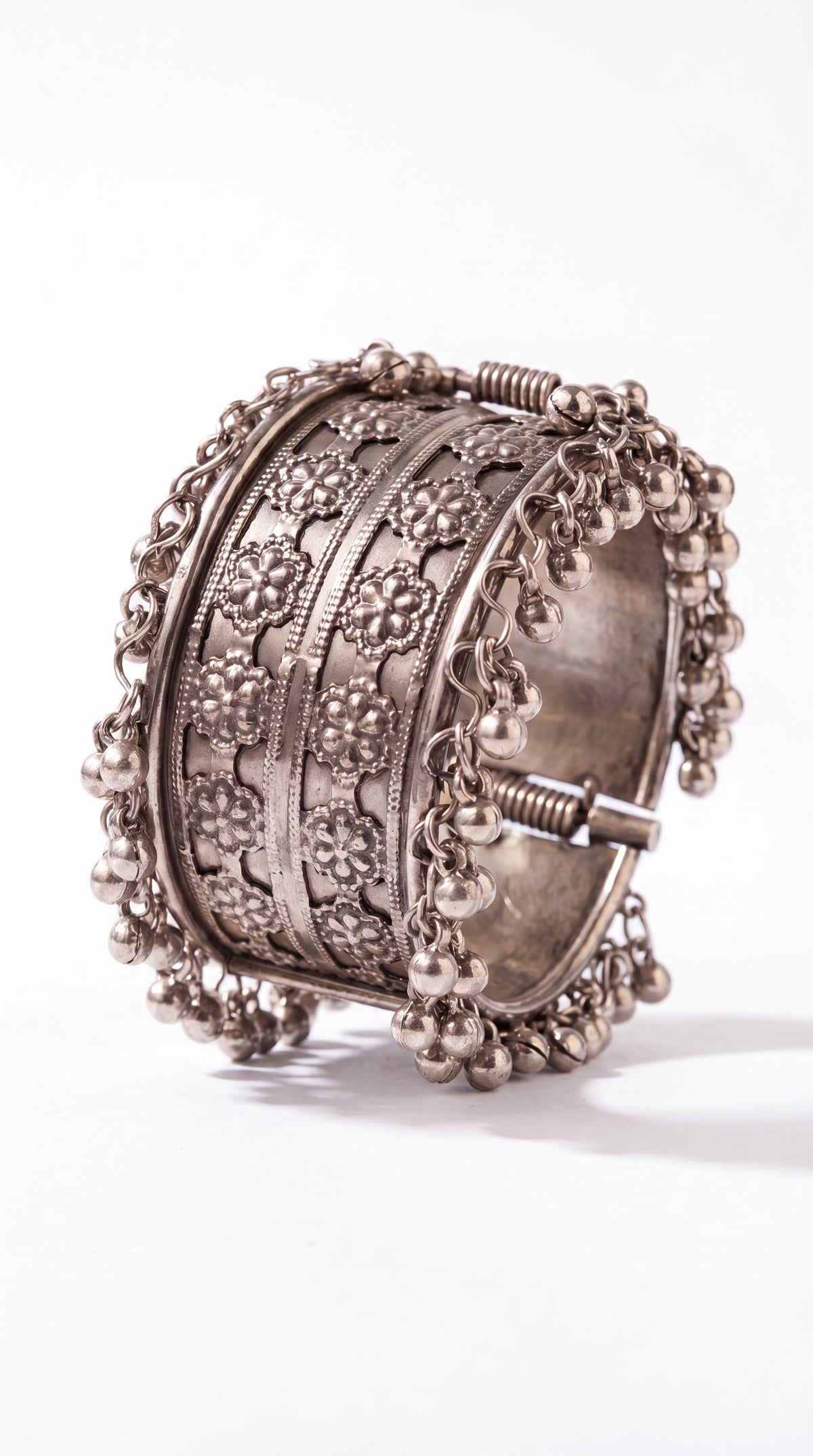 Heritage Floral Oxidised Ghungroo Cuff Bracelet