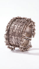 Heritage Floral Oxidised Ghungroo Cuff Bracelet