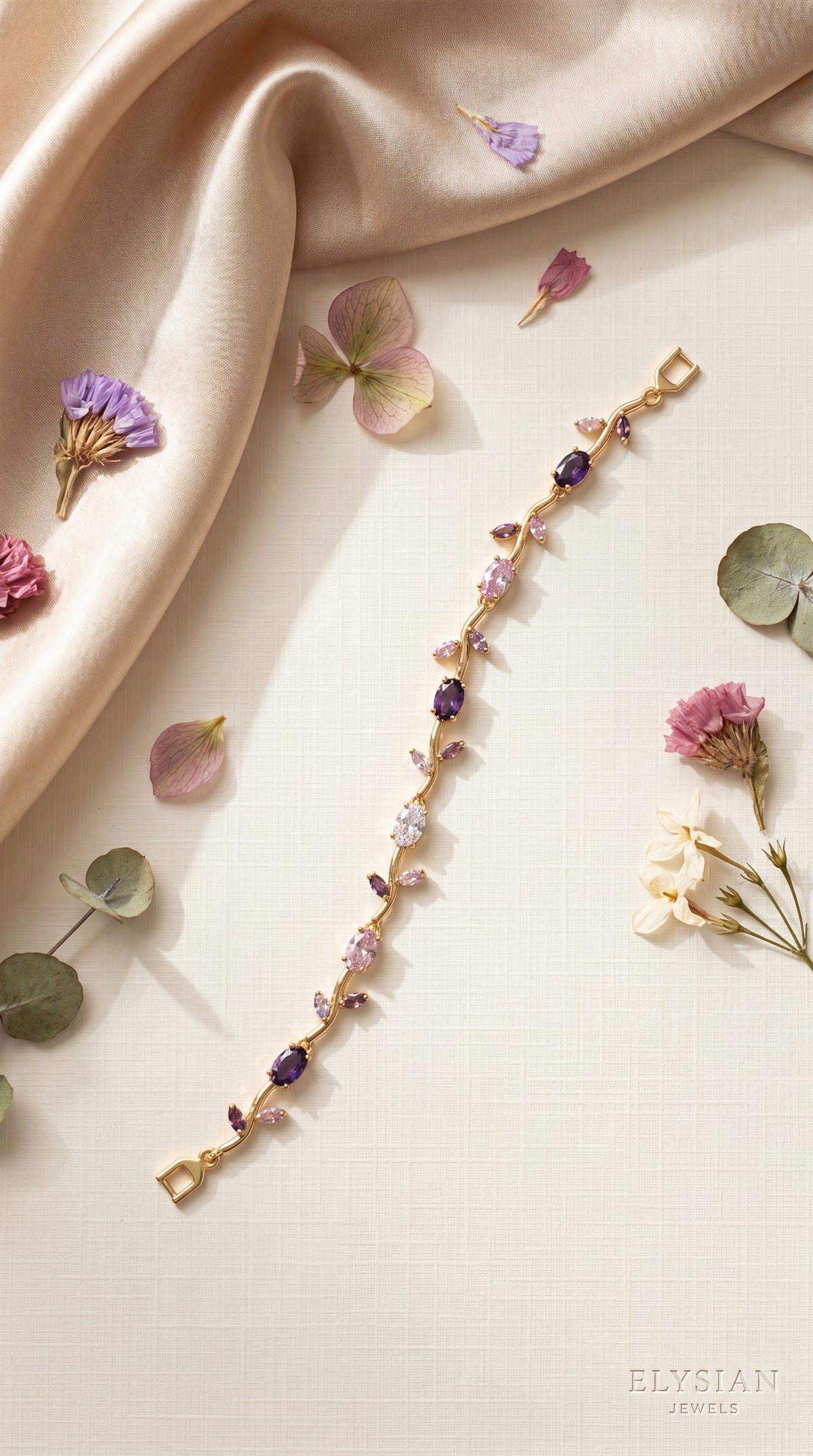 Zelya Enchanted Blossom Vine Bracelet | Multi-Stone Floral Gold Bracelet for Women