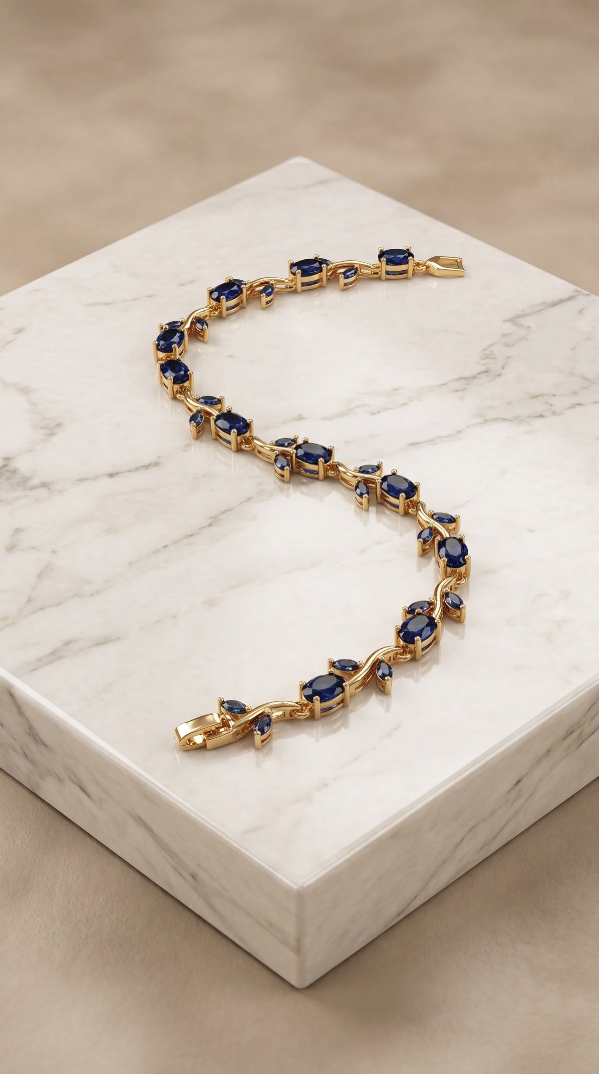 Zelya Sapphire Tulip Bracelet | Elegant Blue Crystal Gold Bracelet for Women