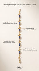 Zelya Sapphire Tulip Bracelet | Elegant Blue Crystal Gold Bracelet for Women