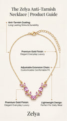 Zelya Blush Bloom Anti-Tarnish Necklace | Pink Crystal Gold-Plated Necklace