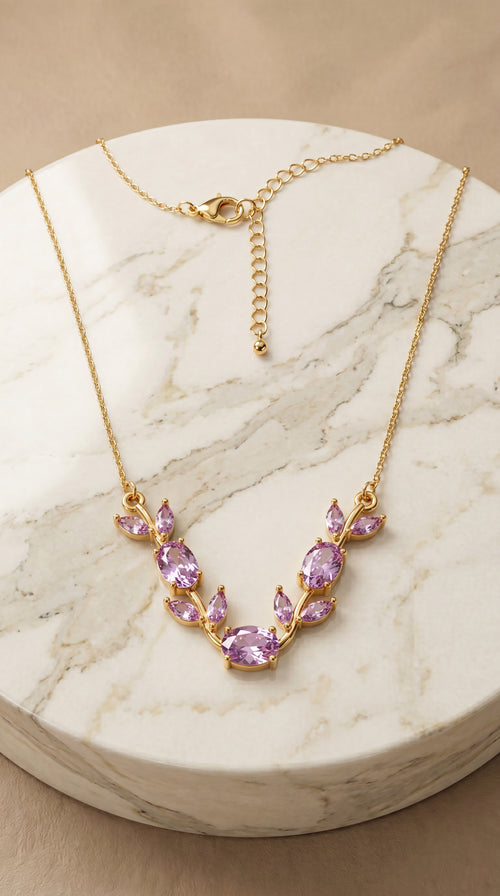 Zelya Blush Bloom Anti-Tarnish Necklace | Pink Crystal Gold-Plated Necklace
