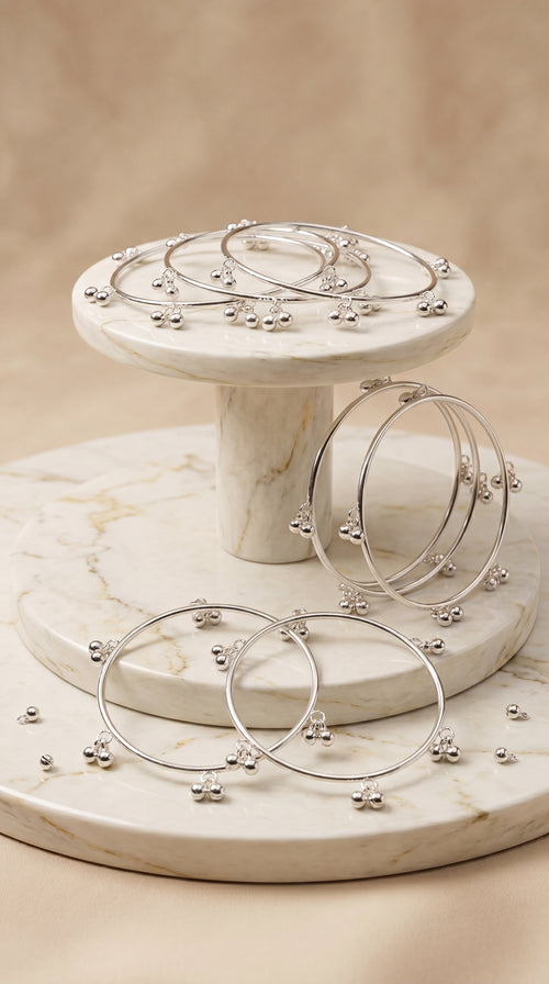 Zelya Kashmiri Ghungroo Silver Bangle Set (8 Pieces) | Traditional Ethnic Bangles