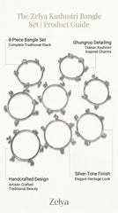 Zelya Kashmiri Ghungroo Silver Bangle Set (8 Pieces) | Traditional Ethnic Bangles