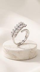 Zelya Crystal Laurel Adjustable Ring for Women | Silver Leaf Zircon Ring