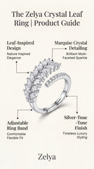 Zelya Crystal Laurel Adjustable Ring for Women | Silver Leaf Zircon Ring