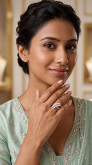 Zelya Crystal Laurel Adjustable Ring for Women | Silver Leaf Zircon Ring